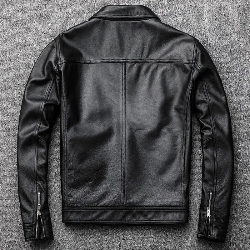 Cowhide Vintage Men's Leather Jacket Short Slim-fit Leather Jacket Genuine Leather High Quality Mens Coats Simple 2025new Autumn