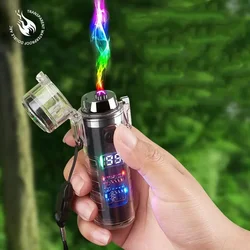 Outdoor Windproof Double Arc Pulse Flameless Lighter Flashlight Compass Multifunctional Lighter LED Display Sealed Waterproof