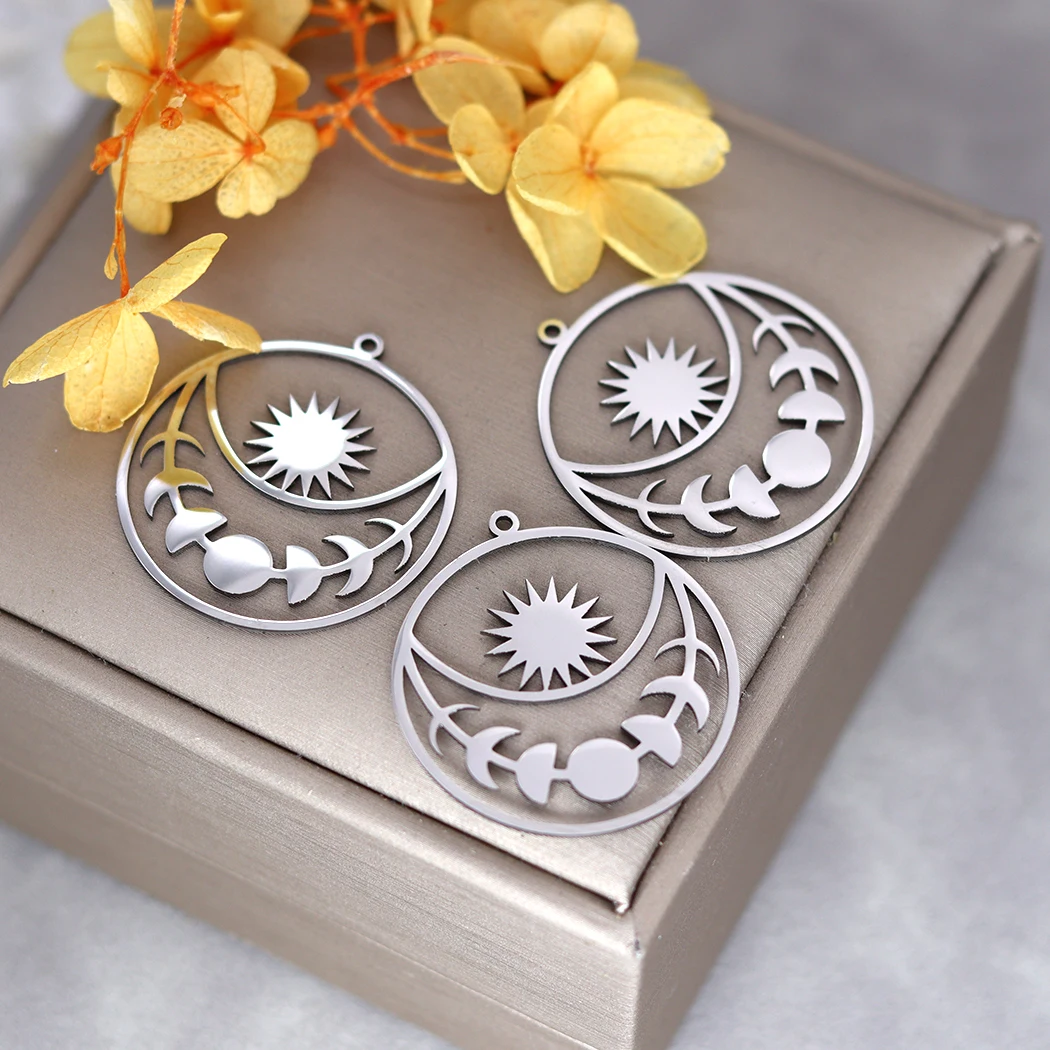 3PCS/Lot Star Moon Sun Stainless Steel Pendant Charms For DIY Earrings Jewelry Making Necklace for Women Accessories