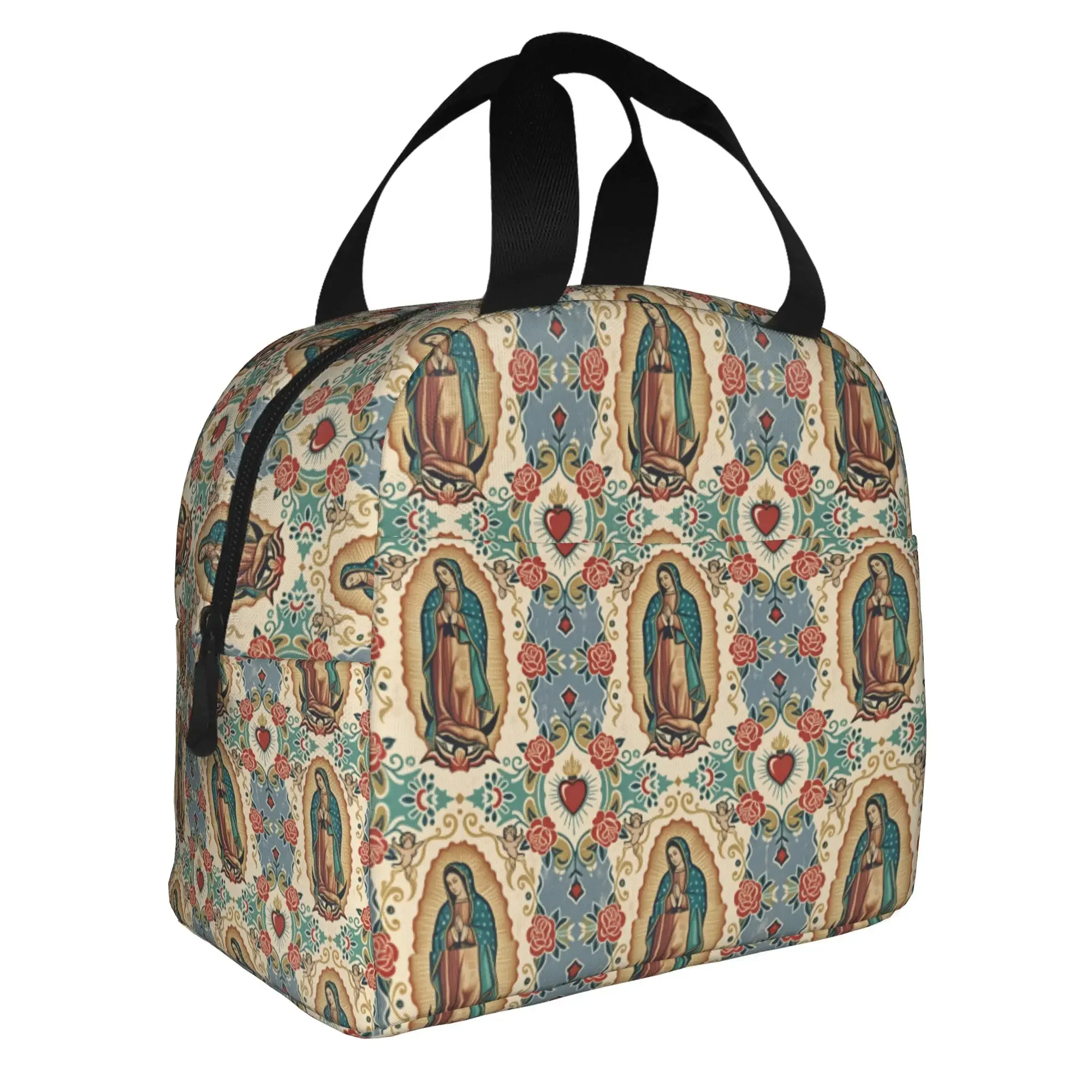 Moroccan Our Lady of Guadalupe Sacred Heart  Insulated Lunch Bag for Women Resuable Catholic  Cooler Thermal Bento Box School