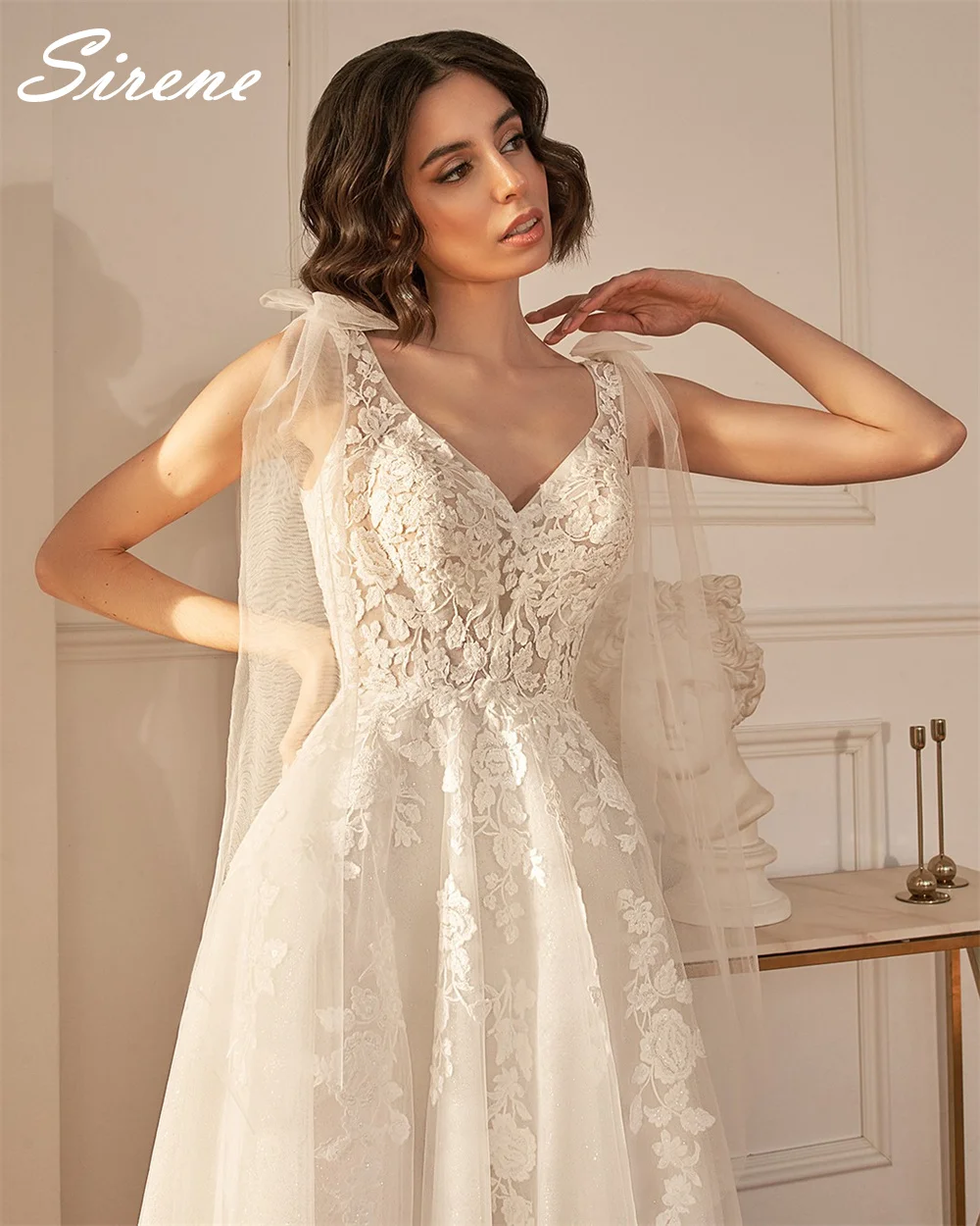 Sirene 2025 vestido de casamento sereia sem mangas com decote em v para mulheres até o chão apliques de renda sem costas vestidos de noiva de baile personalizáveis