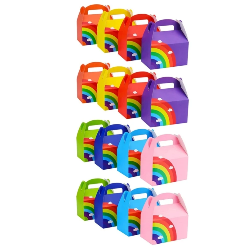 

Pack of 16 Convenient Cake Storage Box Colorful Rainbows Gift Box with Handle Dropship