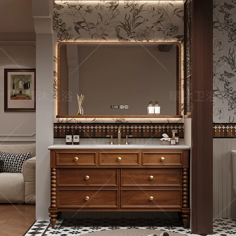 

Makeup Wood Bathroom Cabinet Vanity European Vintage Corner Makeup Bathroom Cabinet Floor Compact Gabinete Unique Furniture