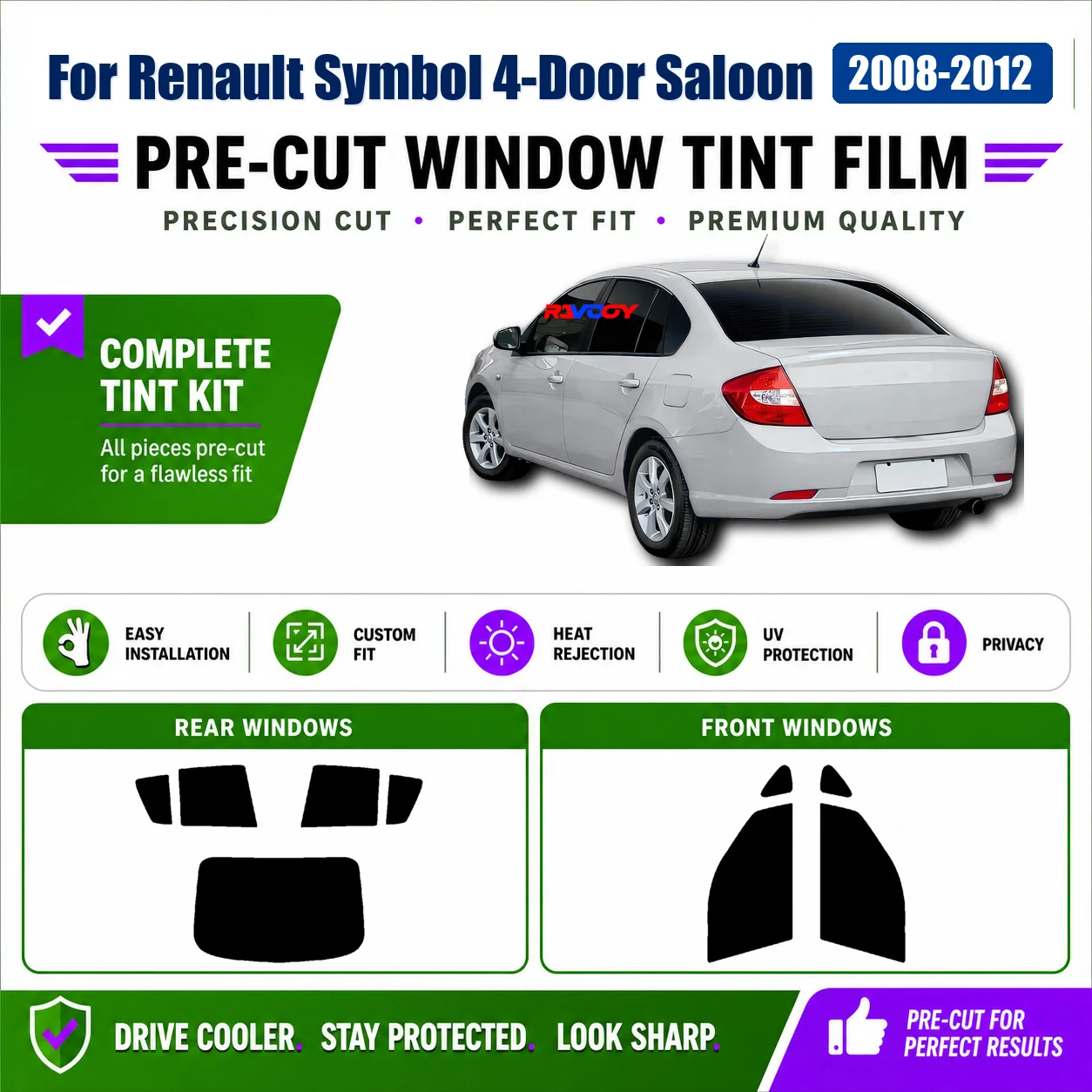 For Renault Symbol 4-Door Saloon 2008-2012 Complete Window Window Tint Film Custom Cut Kit