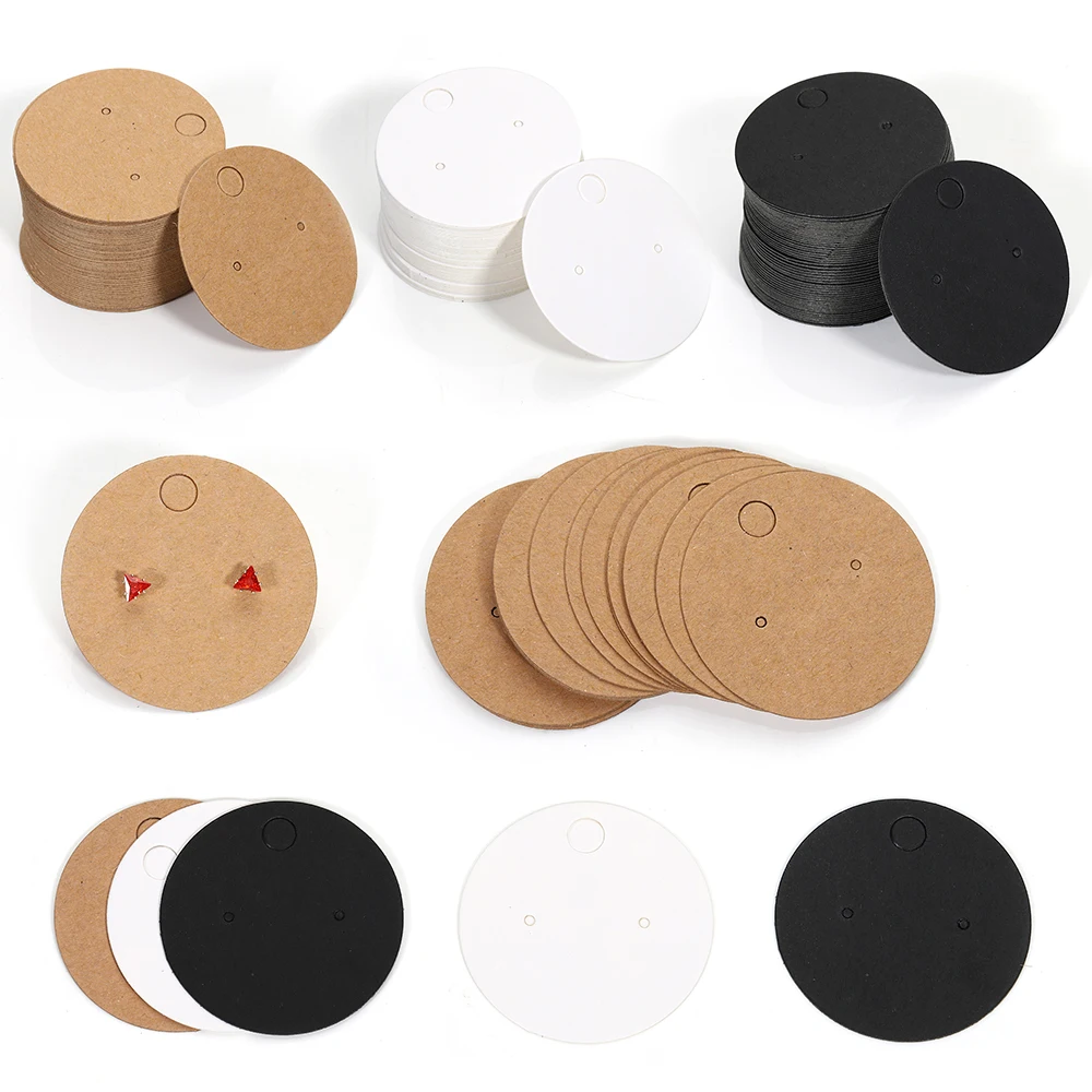 50pcs Kraft Paper Card for Jewelry Display Cards Small Square Round Blank Handmade Studs Earring Cards Price Tag Label Holder