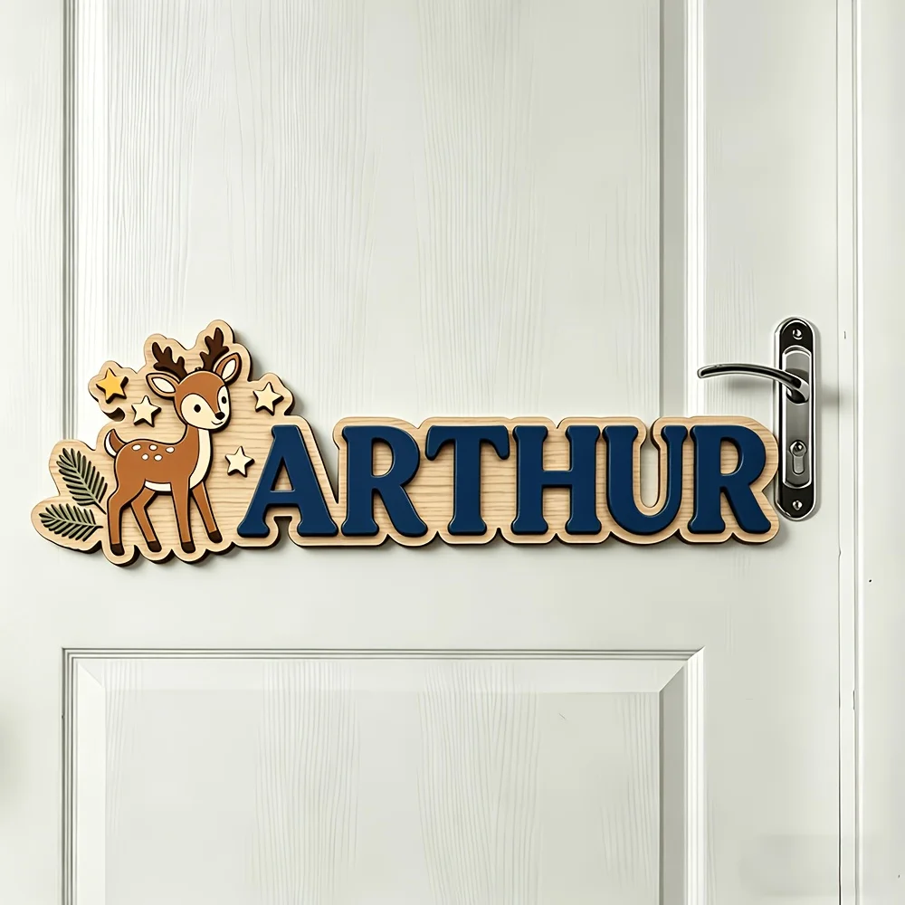 Custom Deer & Star Wooden Name Sign, Personalized Woodland Door Plaque, Cute Nursery Bedroom Decor, Lovely Hanging Gift - view 5