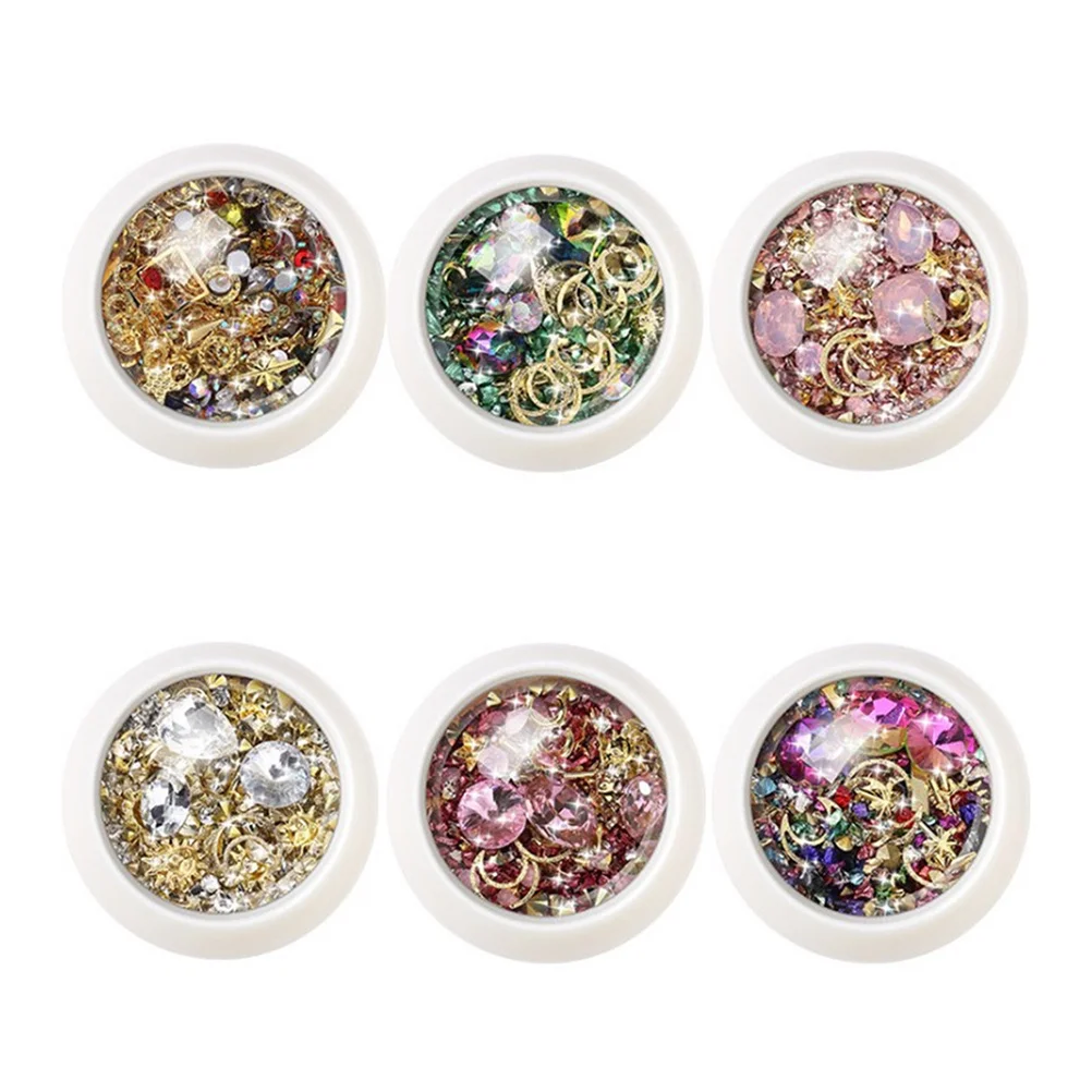 6 مجموعات من إكسسوارات فن الأظافر من حجر الراين، تصميم فريد من نوعه، صناعة متقنة، لوازم مانيكير ذاتية الصنع مناسبة للأظافر النسائية #1