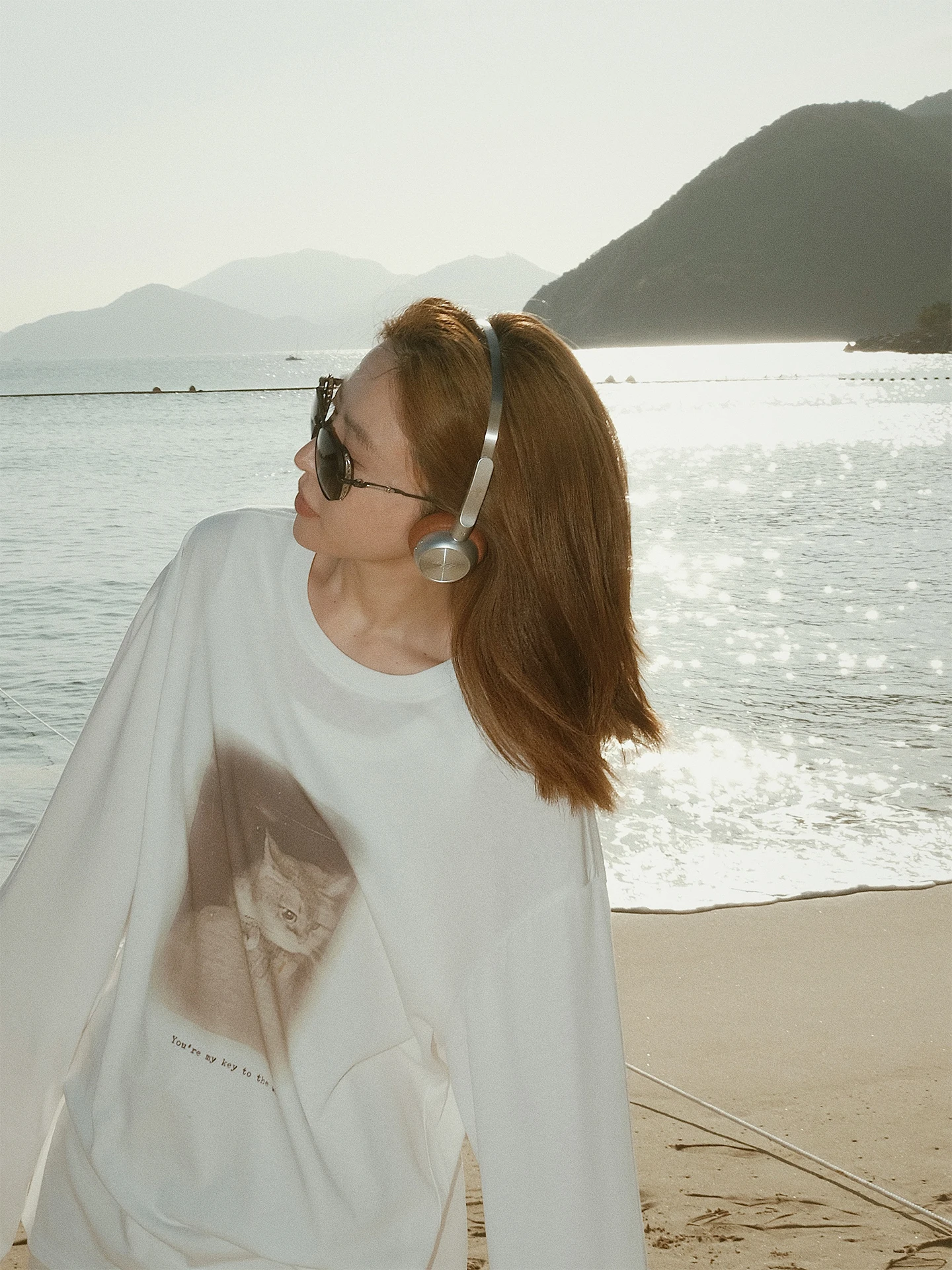 

MOERSHOP Pure Cotton Sunscreen T-Shirt Silklike Texture Long Sleeve Beach Vacation Casual Women's round Neck Tee