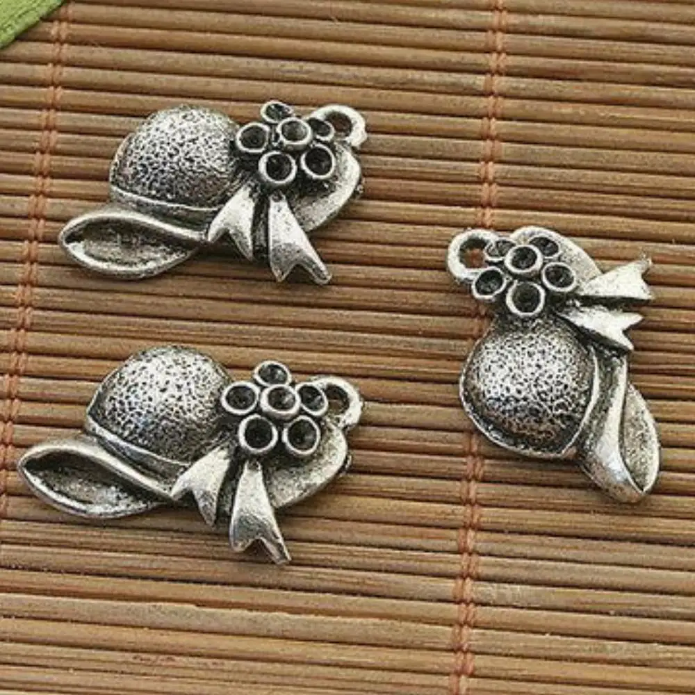 クラシックな女性用帽子ペンダント,14個,チャーム,22x13mm,穴1mm,h5047