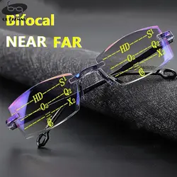 New Diamond-cut Bifocal Progressive Reading Glasses Men Blue Light Blocking Multifocal Eyewear Ultralight Rimless Eyeglasses