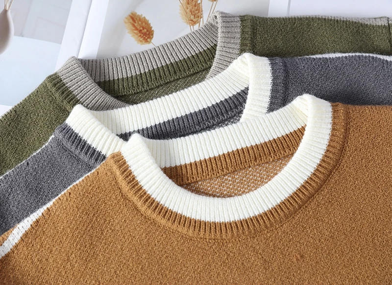 Maglione lavorato a maglia girocollo a righe a maniche lunghe casual da uomo nuovo, comodo top traspirante e versatile alla moda