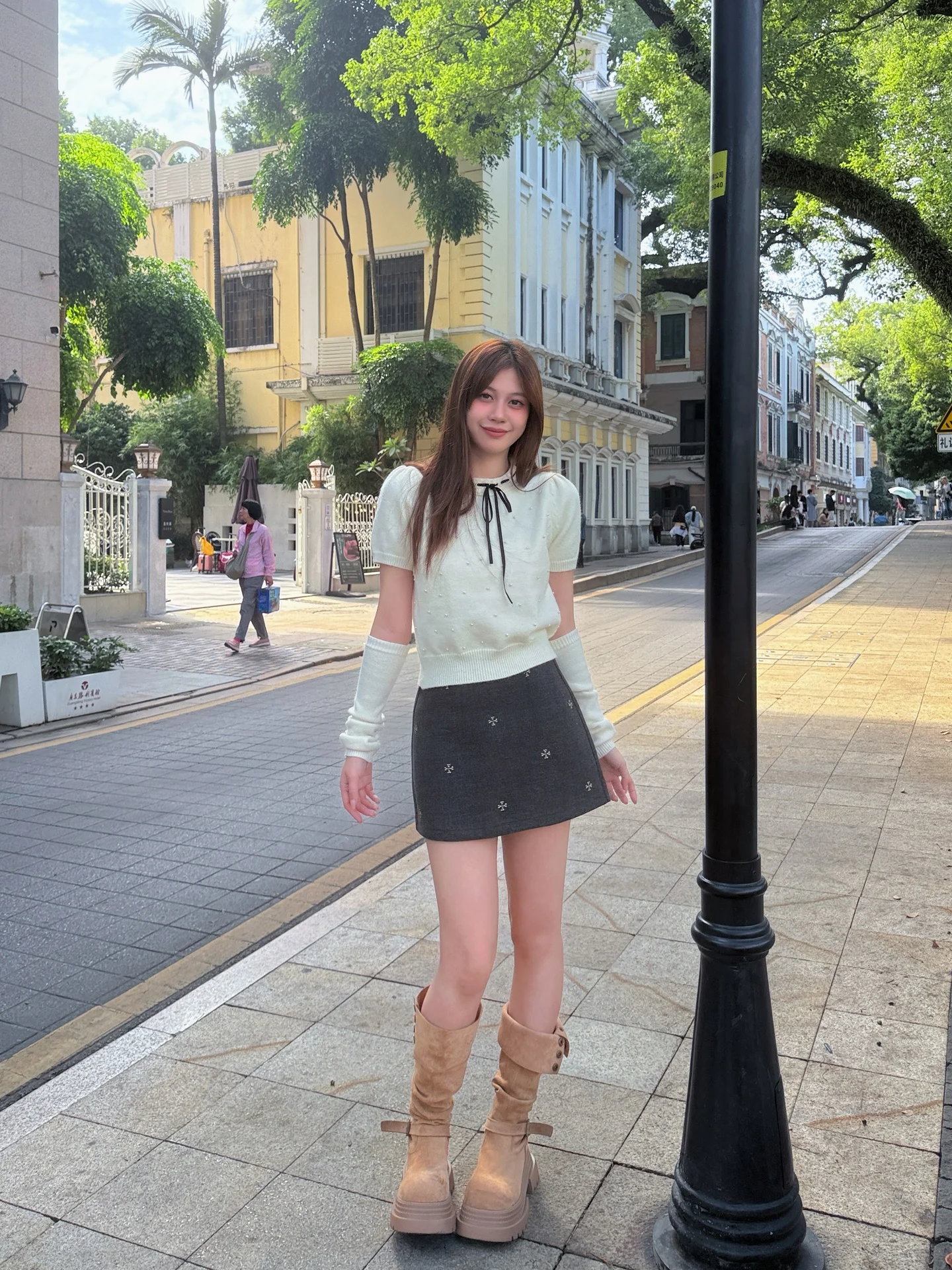Gray Woolen A-Line  Skirt Women's Spring New Style Slimming Short Skirt Anti-Light Walking High Waist Casual Skirt