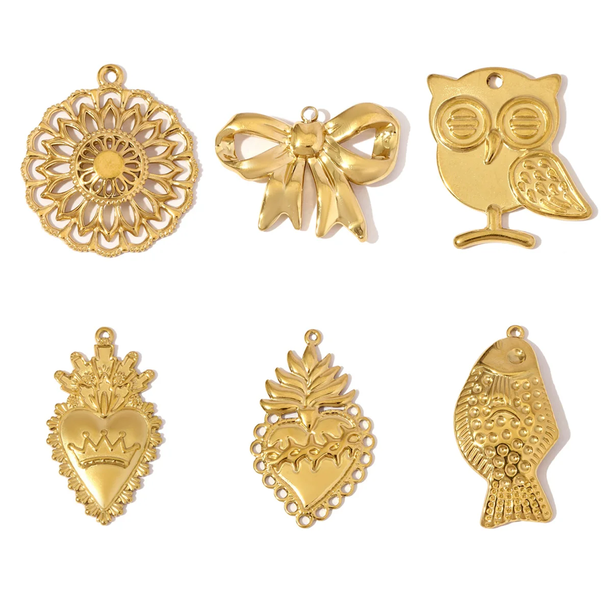 3pcs/Lot Never Fade Stainless Steel Bowknot Owl Fish Necklace Pendants Crown Heart DIY Earring Charms Women Cat Flower Jewelry