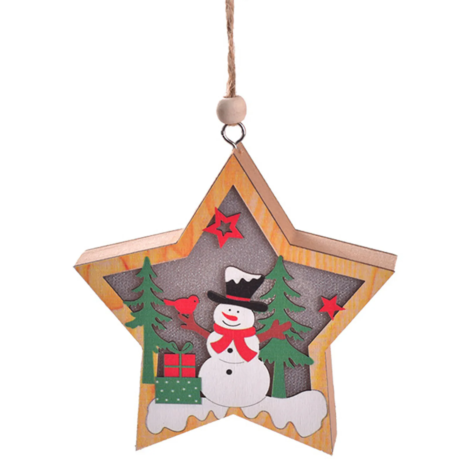 Christmas Wooden Hanging Tree Pendant Santa Claus Snowman Deer Tree Night Light Party Supplies for Home Holiday Indoor Outdoor