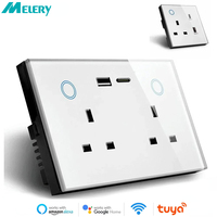 Melery WIFI Smart Tuya USB Type C PD 20W Wall Socket UK Plug Outlet Power Monitor Touch Switch Wireless Remote Alexa Google Home