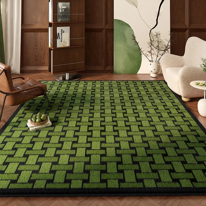 Large Area Bedroom Decor Green Carpet Retro Style Carpets for Living Room Thick Plush Study Rug Fluffy Soft Cloakroom Floor Mat