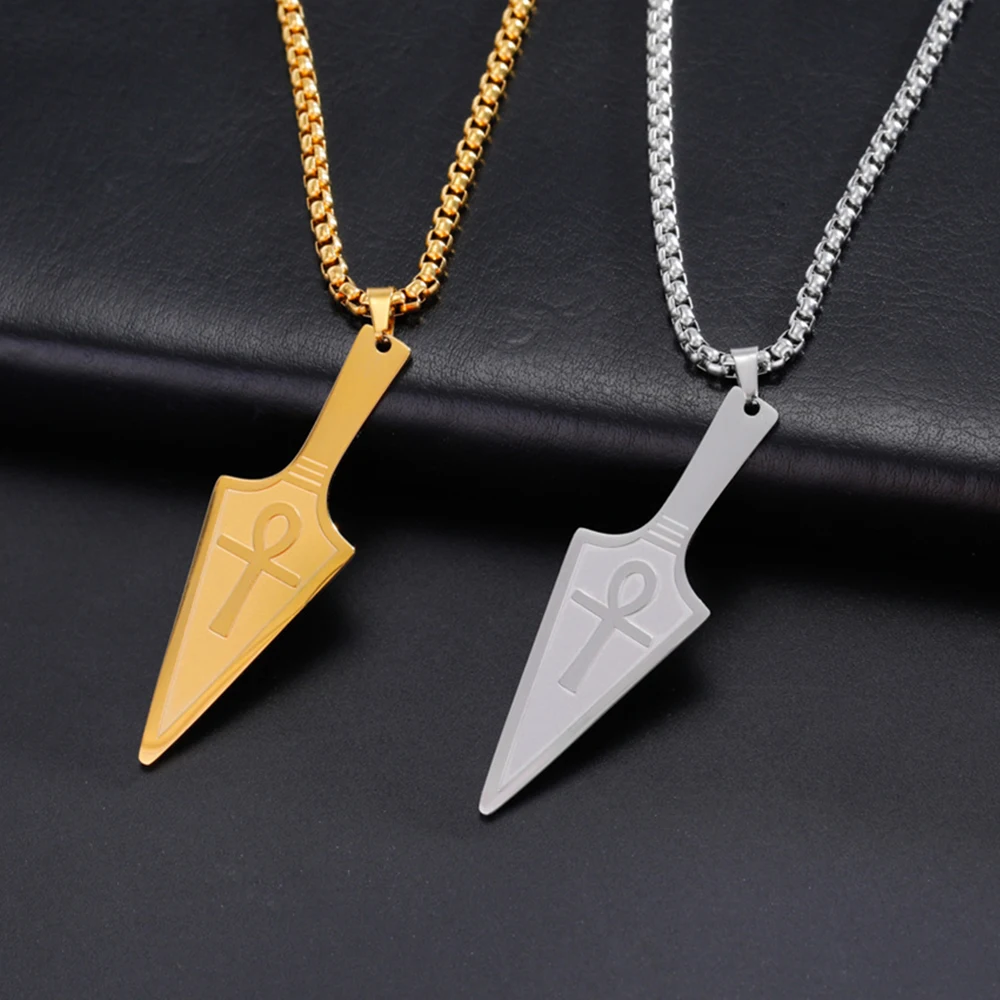 My Shape Eye of Horus Triangle Arrow Pendent Necklace for Men Stainless Steel Wolf Spearhead Pendant Chain Fashion Jewelry Gifts