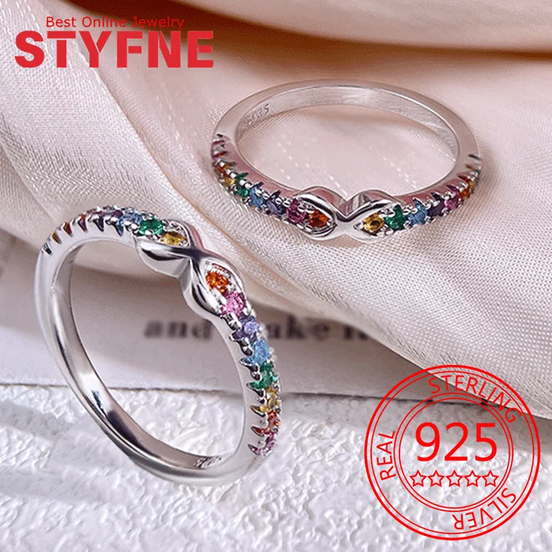 

925 Sterling Silver Women's Rainbow Color Cubic Zircon Boutique Ring Sterling Silver Jewelry Anniversary Gift Bridal Ring