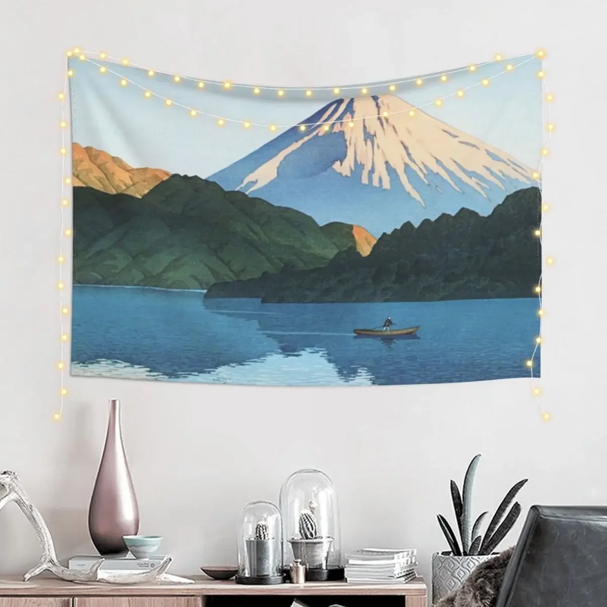 Ashino Lake at Hakone by Kawase Hasui Tapestry Room Decor For Girls Cute Room Things Room Decorations Aesthetics Tapestry