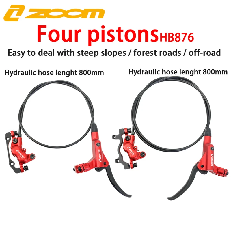 ZOOM HB876 Four Pistons Bicycle Hydraulic Disc Brake Front& Behind 800mm/1400mm MTB Bike Oil Pressure Brke Set Kits