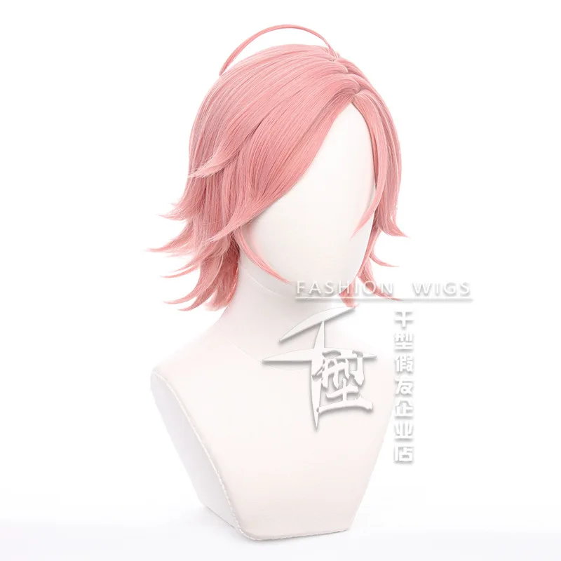 Peluca de Cosplay de Game Ensemble Stars Oukawa Kohaku, pelo corto Rosa sintético resistente al calor, accesorios para fiestas de Halloween