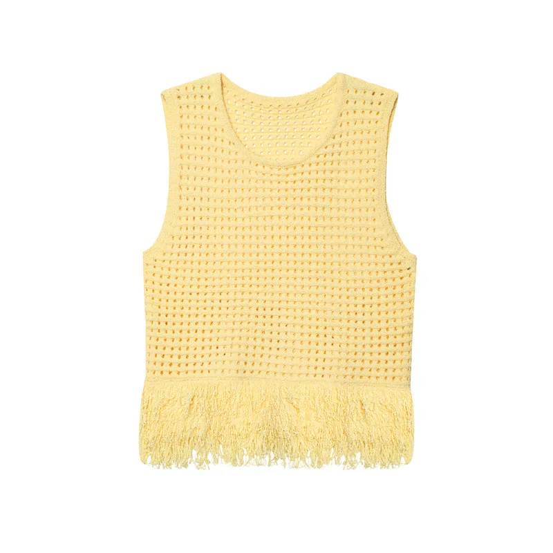 Summer New Women's Fashion Casual Fringed Plaid Knitted Top
