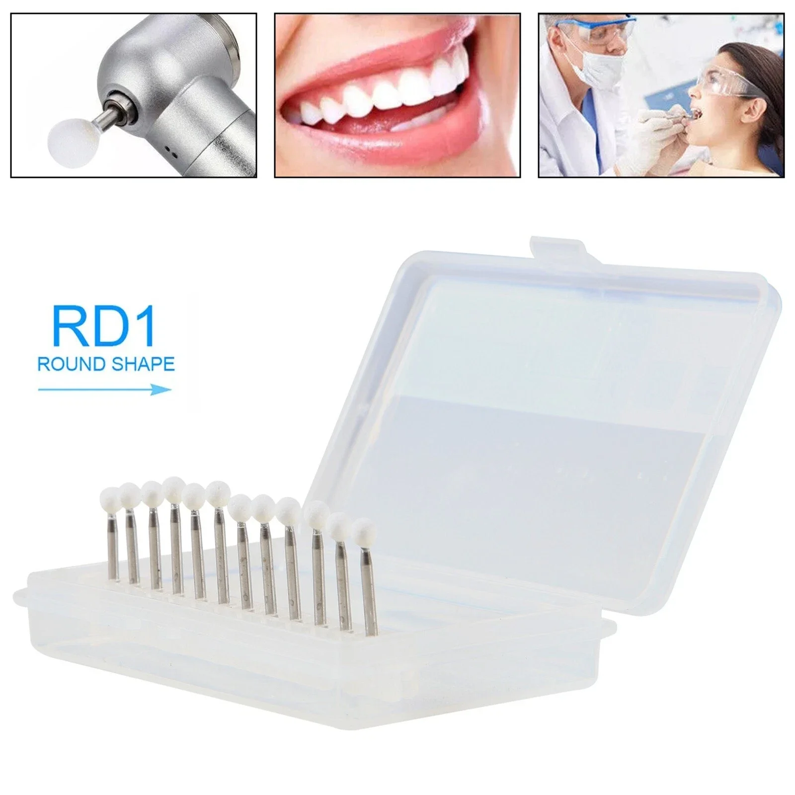 12PCS /Pack Dental Polishing Bur FG Abrasion Points Bur Round Mounted White Stone FG Bur 1.6mm for High Speed Handpiece