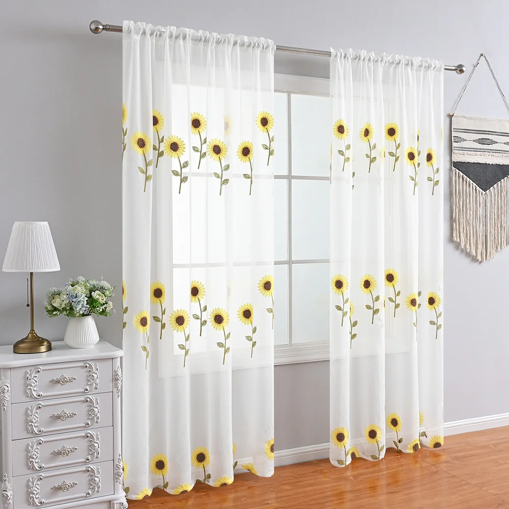 

Sheer Curtain Sunflower Pattern Semi-Sheer Rod Pocket Curtain for Living Room Bedroom Window Drapery Decorative Privacy Panels