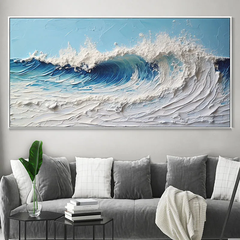 Ocean Oil Painting Abstract Blue Sea Home Decor,Wall Art Fashion Poster，Living Room Decor Print picture Cuadros Unframed