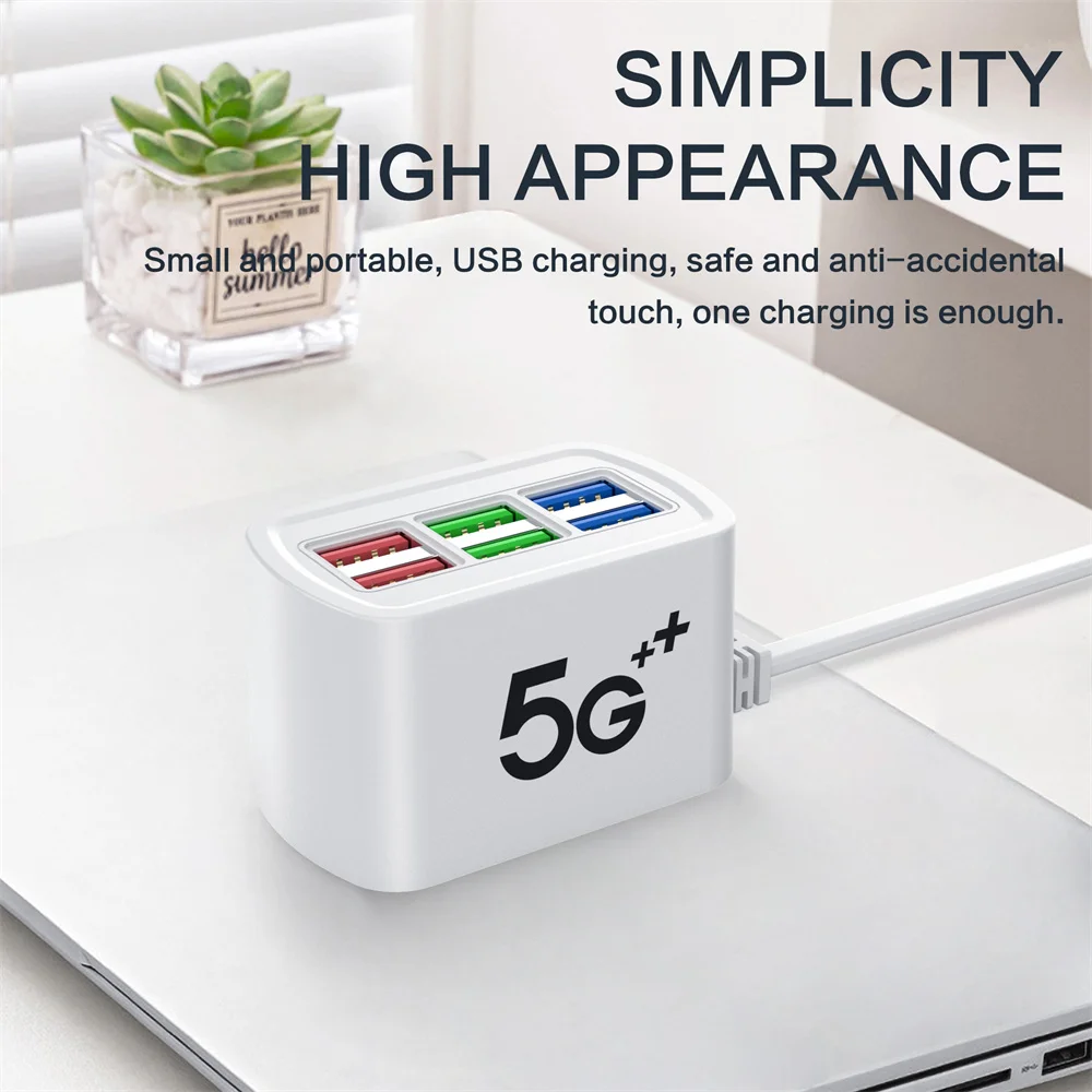 Regleta de carga con múltiples puertos para teléfono, toma de corriente USB de alta capacidad con múltiples tiras, extensión eléctrica para teléfono, adaptador de viaje