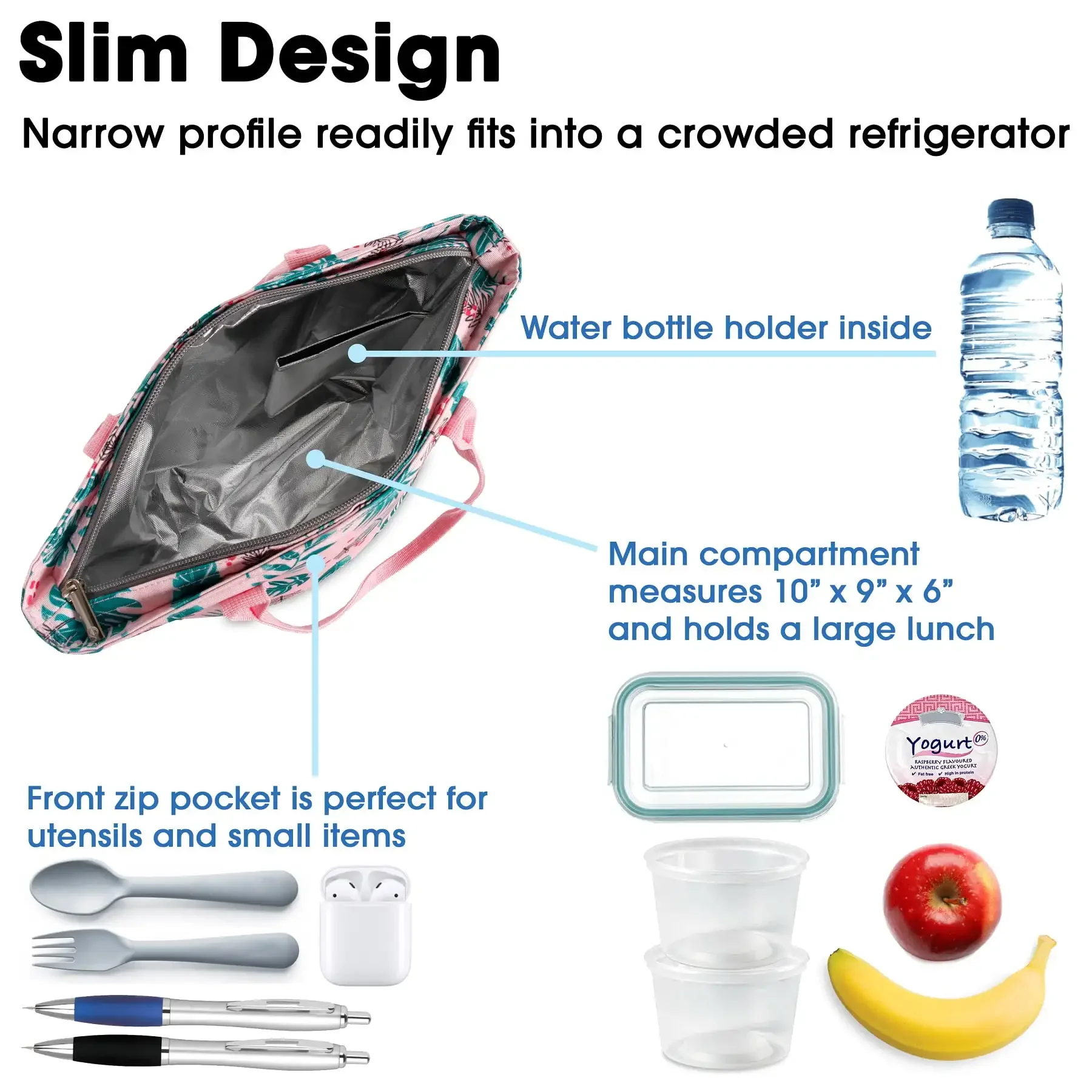 학교 및 직장용 여성용 Lola 절연 점심 토트 백, 팜 리프