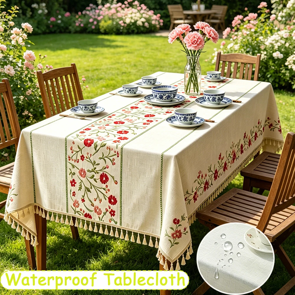 

1pc New Washable Waterproof Tablecloth Rectangle, Oil Proof Non-Slip Table Cover for Home Restaurant,embroidered Patterns 방수 식탁보