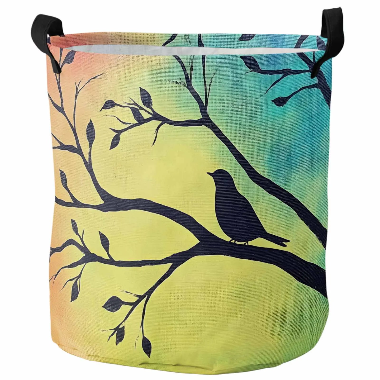 

Bird Silhouette Watercolor Gradient Tree Dirty Laundry Basket Foldable Waterproof Clothing Children Toy Storage Basket