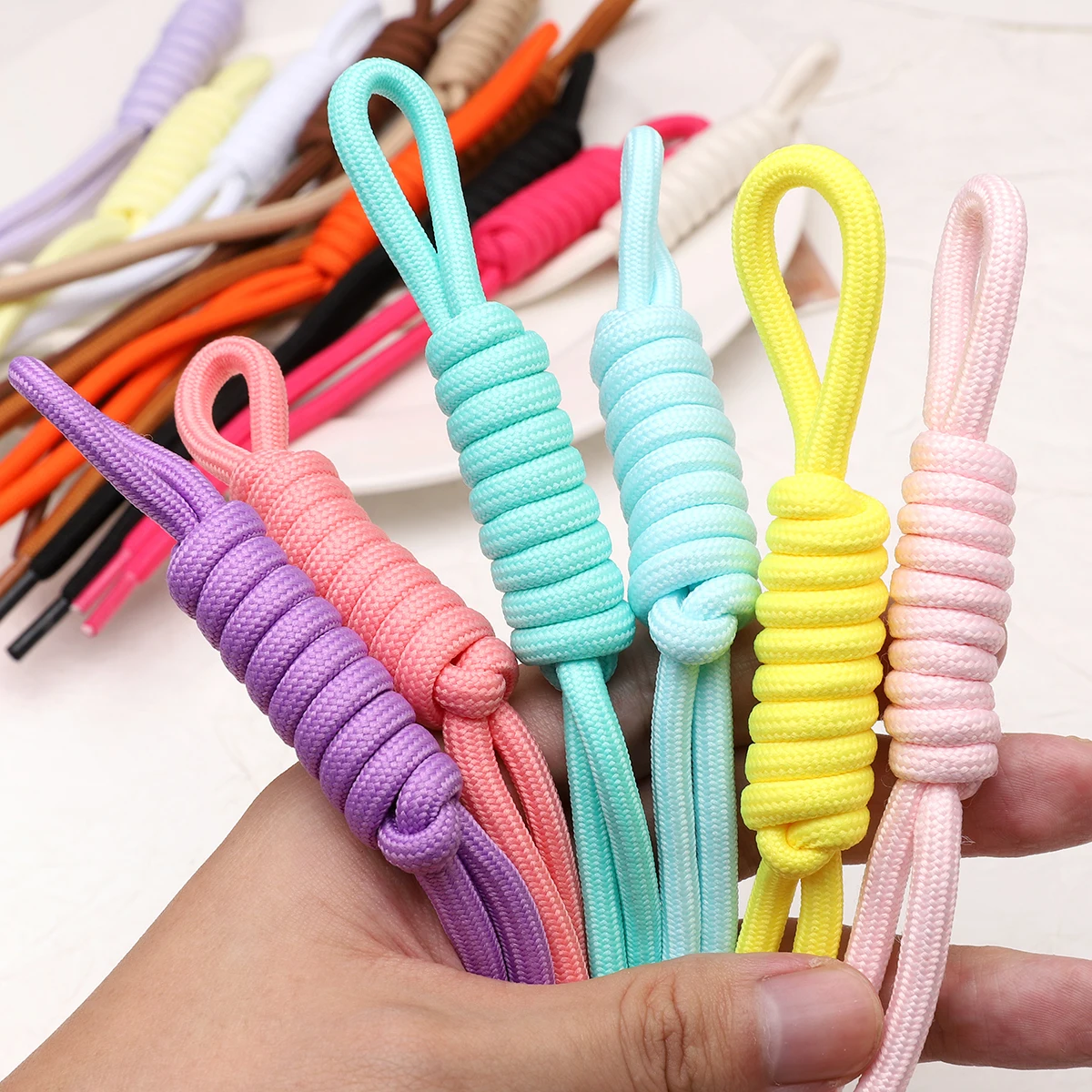 5 Stück/Set Bunte Geflochtene Schlüsselbänder Handgemachtes Knoten-Nylonseil für DIY Schlüsselanhänger, Anhänger und Taschenzubehör – Detail 2