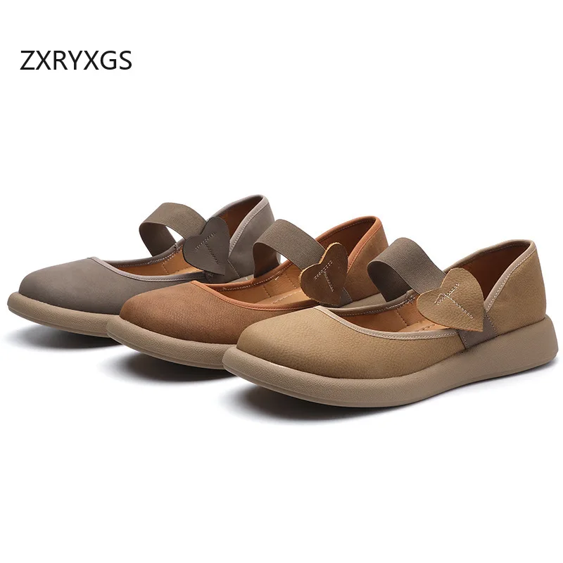 ZXRYXGS Retro Style Grandma Shoes Women Flats 2024 Spring Round Toe Wide Foot Large Size Mom Shoes Comfort Soft Sole Flat Shoes