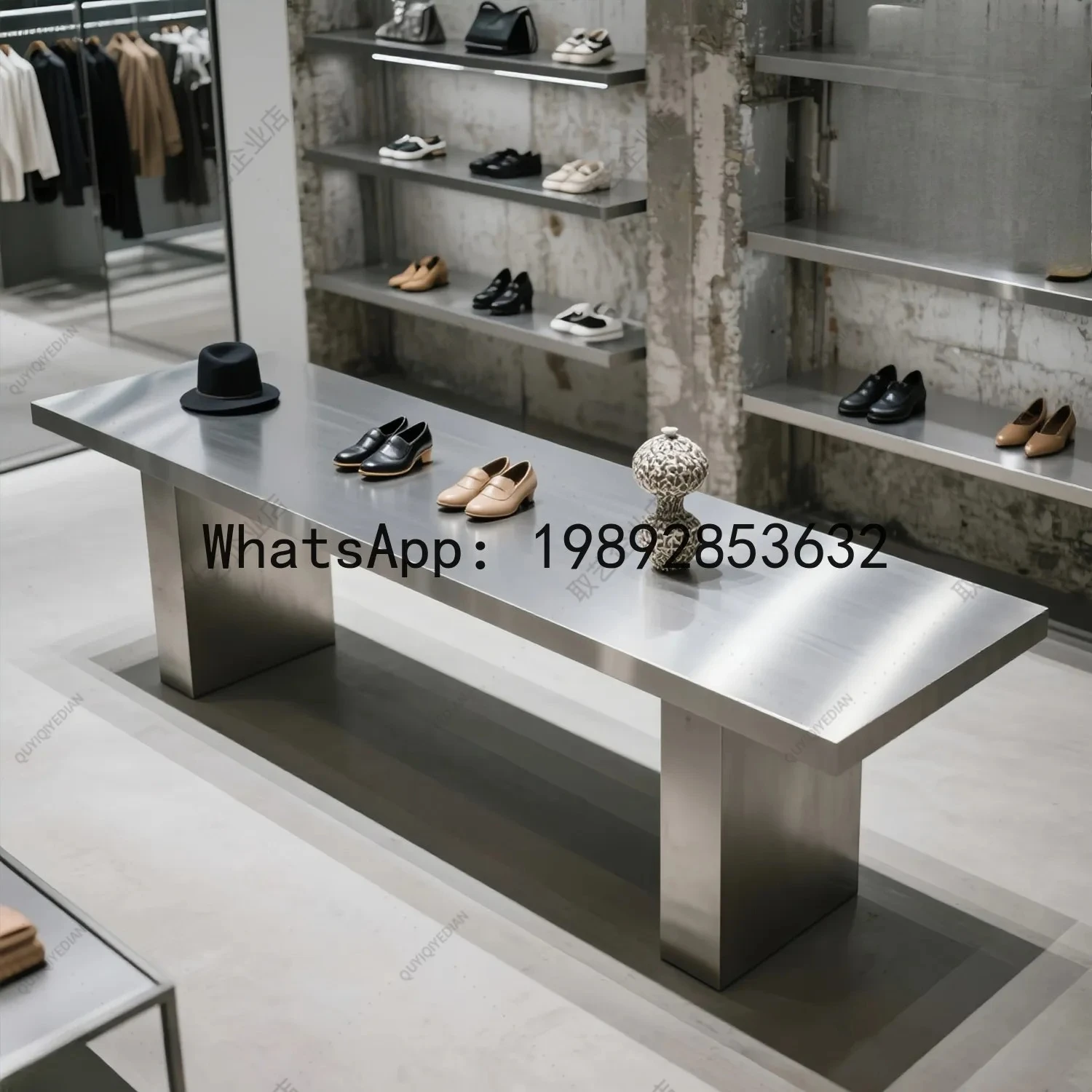 QQ Simple Style Exhibition Booth Display Table Clothing Store Center Table Stainless Steel Center Display Table