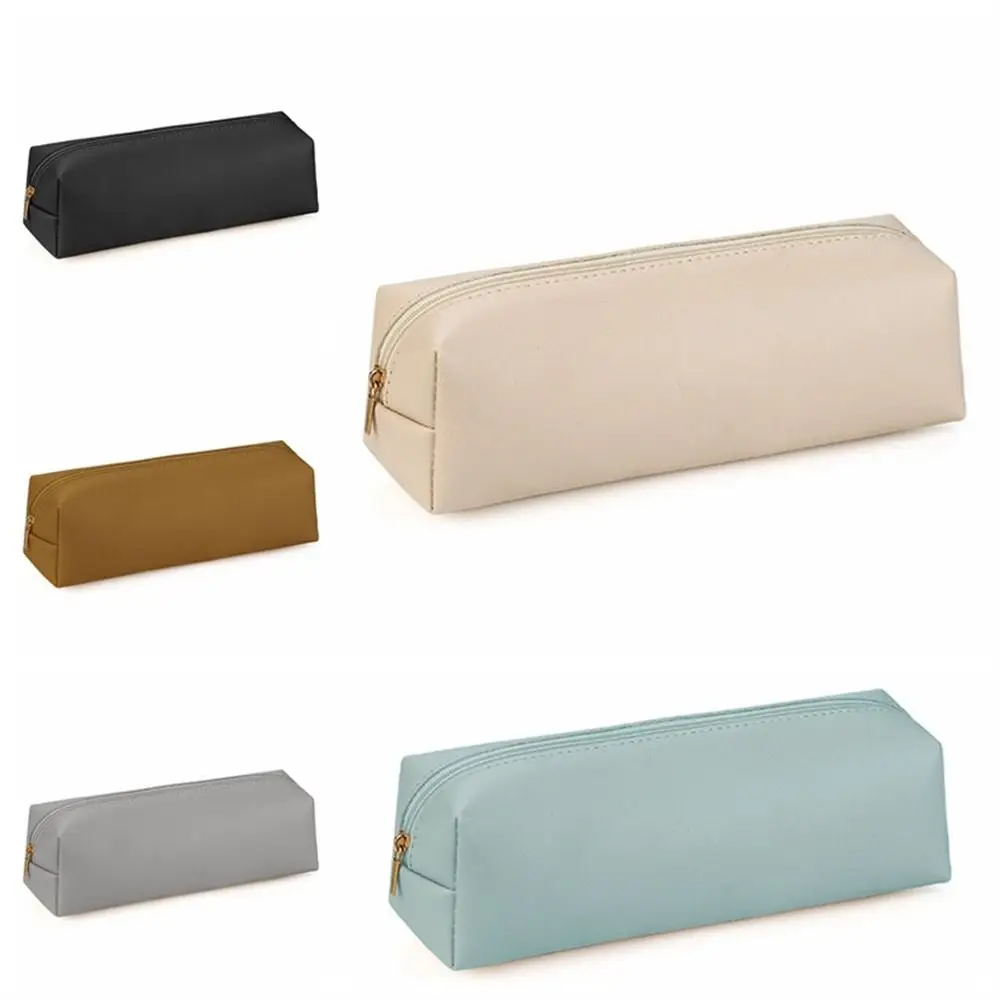 PU Leather Pencil Bag Large Capacity With Zipper Leather Pen Case Storage Box Multi-purpose Stationery Storage Bag