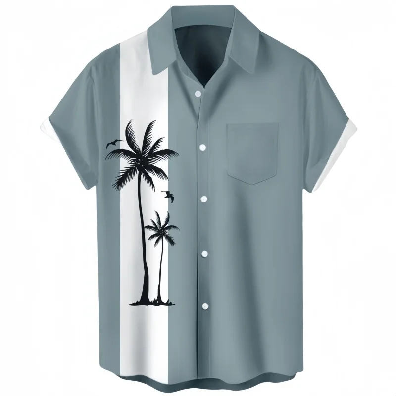Spring Summer Men's Hawaiian Vacation Casual Printed Shirt Plus Size Loose Fit Fashion Short Sleeve Lapel Cardigan Shirt