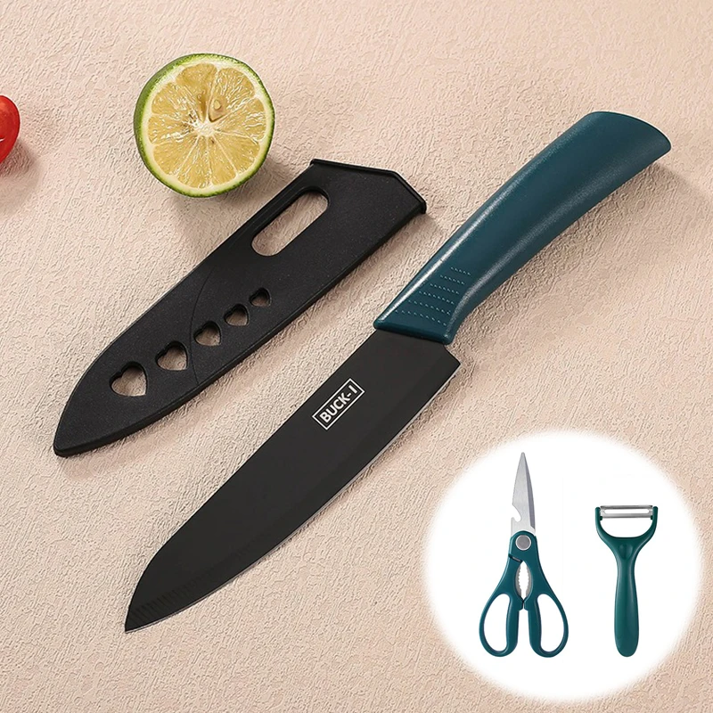 Luxury Dark Green ABS Plastic Handle Kitchen Knives For Women Fruit Vegetable Meat Slicing Knife Scissors Peeler Chef Knife Set