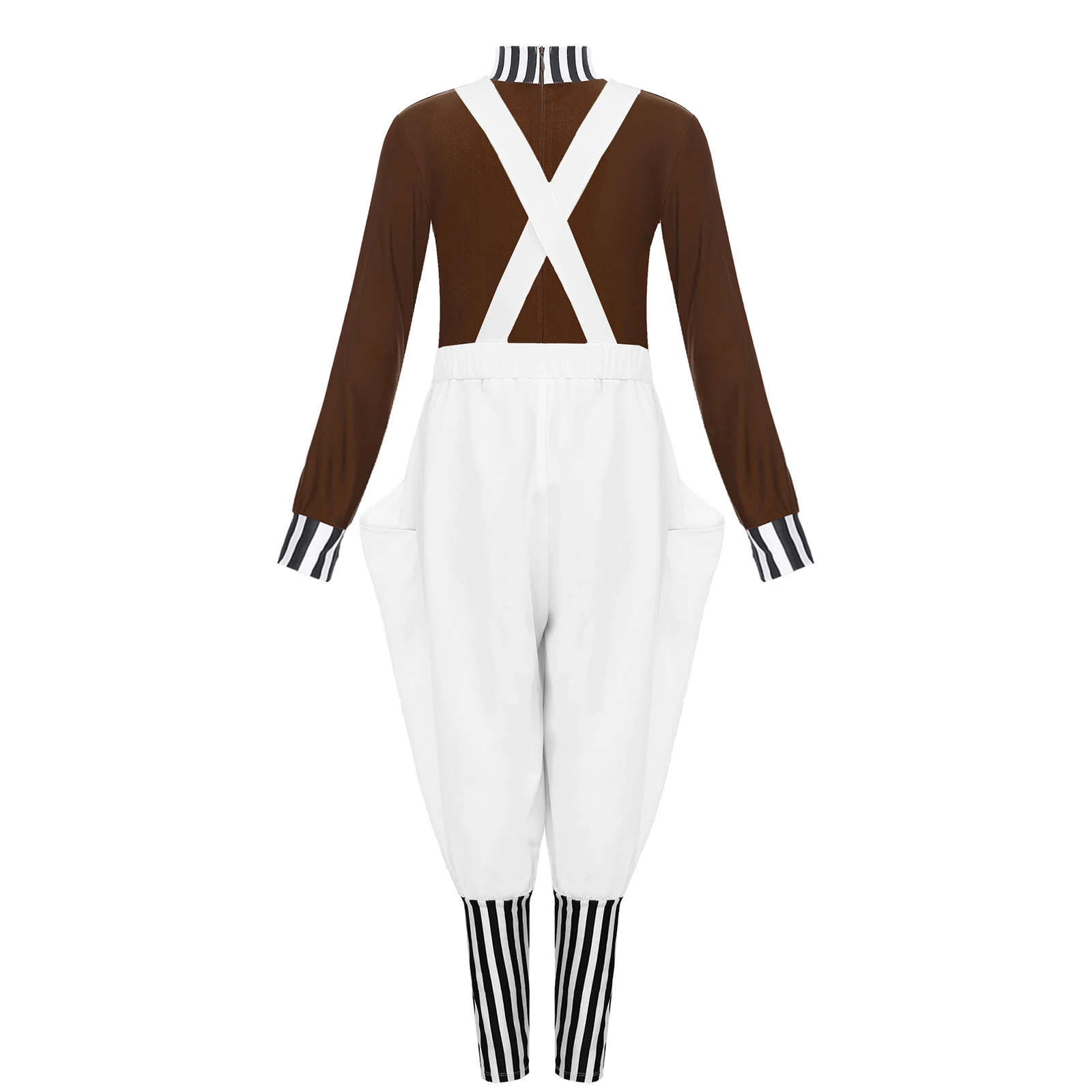Kids Chocolate Factory Worker Cosplay Costume Long Sleeve Zipper Top with Overalls Or Dress for Halloween Carnival Theme Party