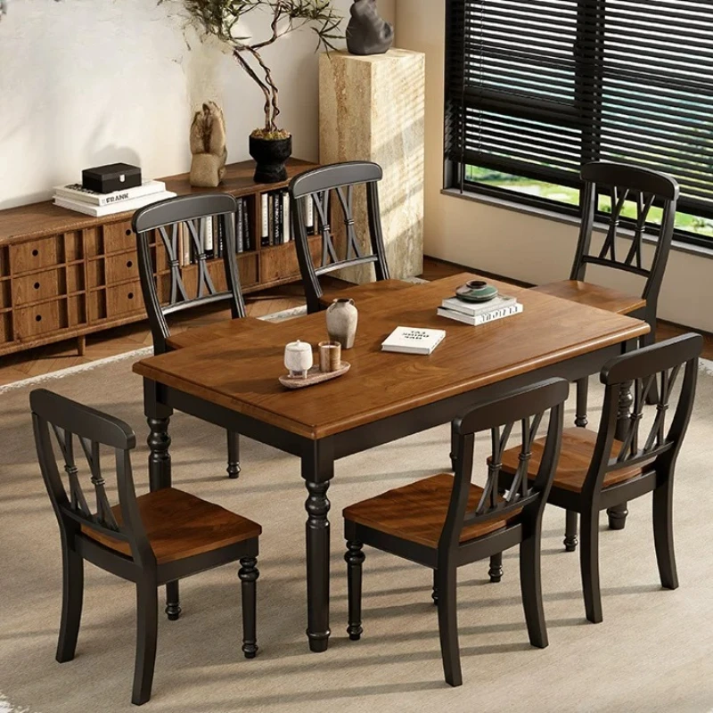 Solid wood dining table living room small apartment household all solid wood square dining table and chair combination table