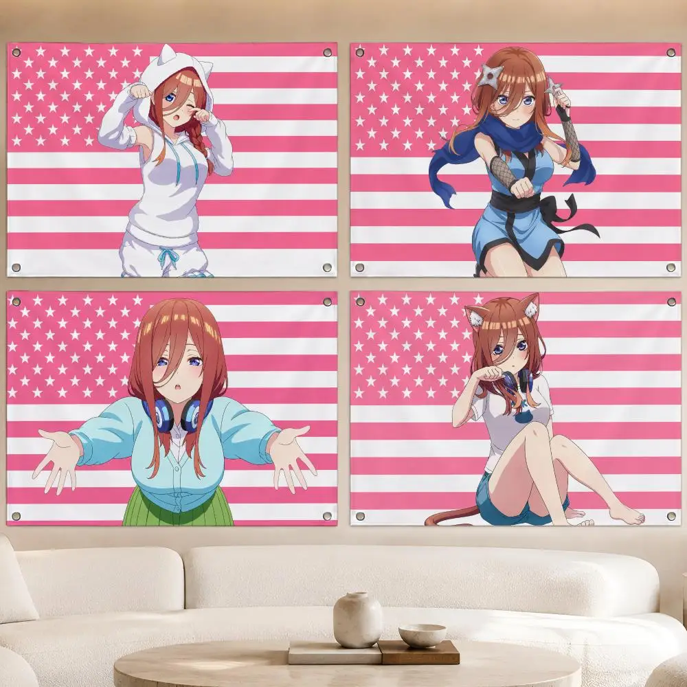 Anime M-Miku Nakano Quintuplets Flags Fan Banner Tapestry Wall Hanging Garage BarDorm Camp Party Outdoor Home Decor Gift