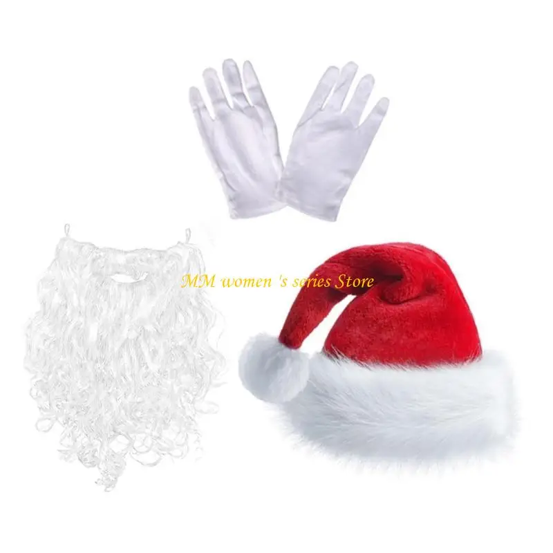 Q39C Santa Suit Santa Hat Beard Eyeglasses Gloves Set Photo Props Christmas Party Coaplay Santa Role Playing