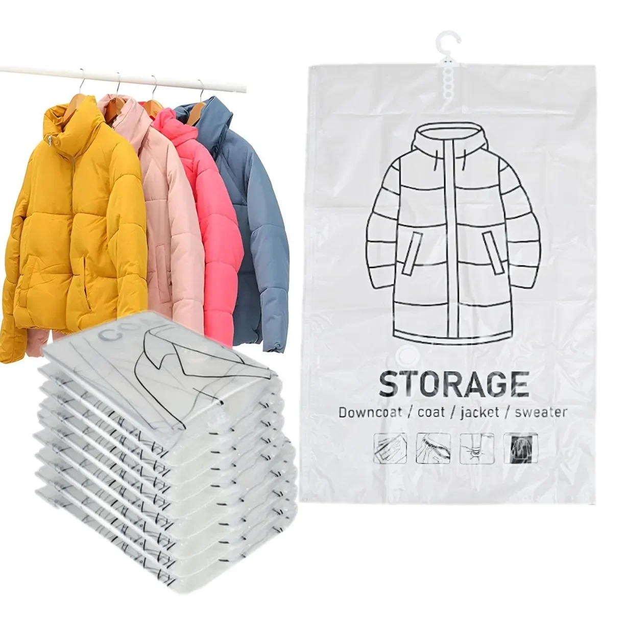 

Hanging Vacuum Storage Bags, Hanging Space Saver Bags, Hanging Storage Bags for Clothes, Vacuum Sealed for Suits, Dress, Jacket