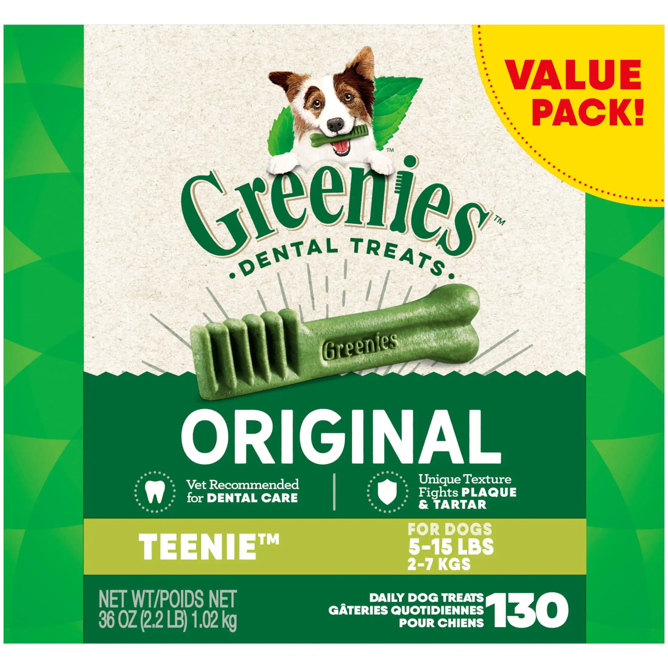 

Greenies Original Teenie Natural Dry Dental Treats for Dogs, 36 oz Box