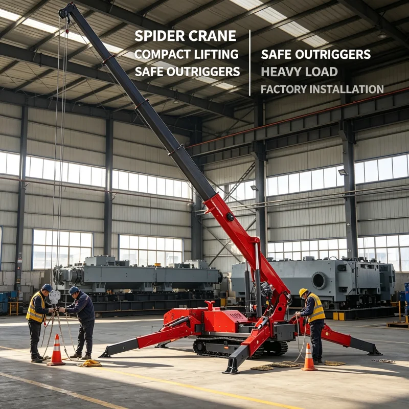Hydraulic 5 Ton Mini Spider Crane Four Extendable Outriggers Tracked Lift For Heavy Load Construction Environment
