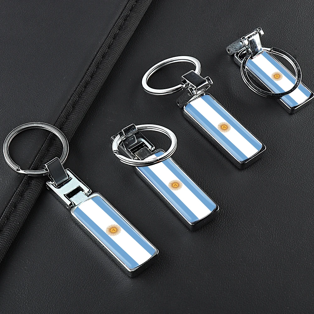 3D Metal Epoxy Logo Car Keychain World Football Match Argentina Nationl Flag Key Rings Pendant Souvenirs Decoration Accessories