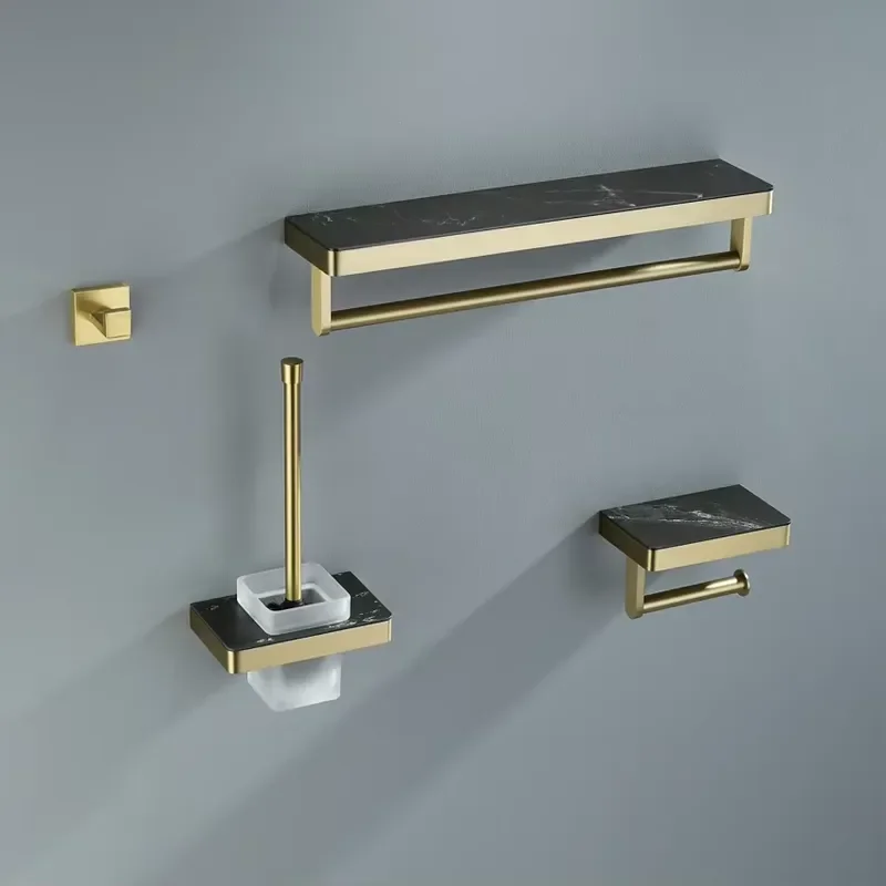 Duxini Gold Four Piece Set Bath Fittings Towel Bar Shelf Paper Holder Bathroom Accessories Hardware Set
