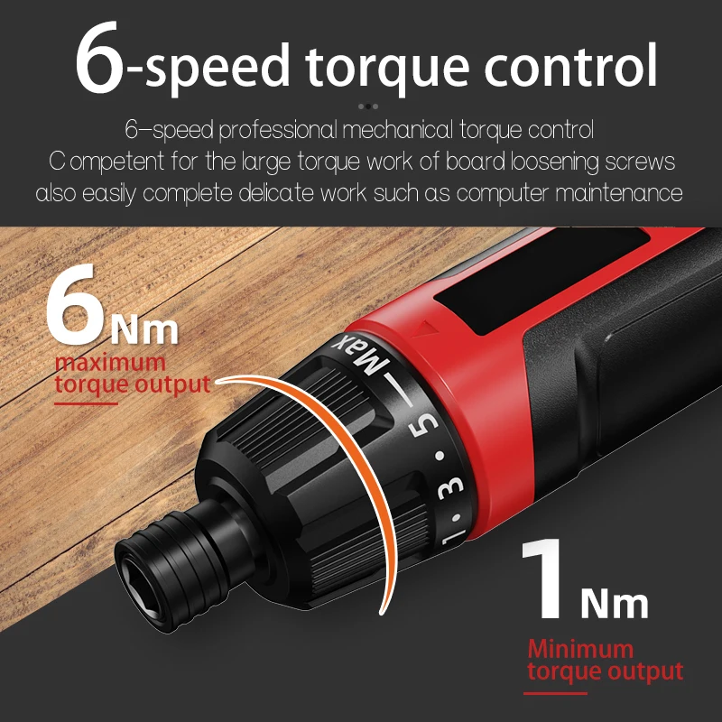 6-Speed Torque Cordless Electric Screwdriver Rechargeable 2000mAh Mini Drill 3.6V Power Tools Set Household Maintenance Repair