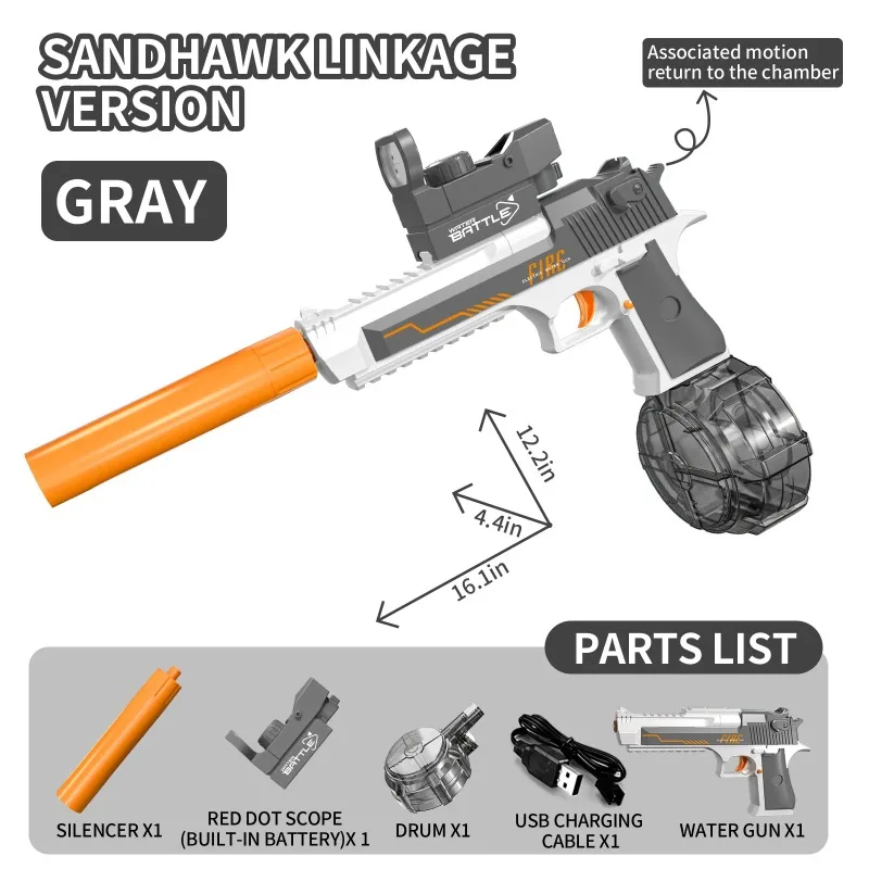 Новинка 2024, обновленный электрический водяной пистолет Desert Eagle Linkage, большая емкость, непрерывный выстрел, водный водяной пистолет, игрушки для мальчиков